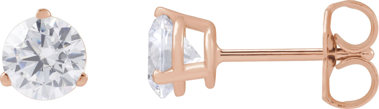 1 Ctw Lab-Grown Diamond 3-Prong Basket Style Stud Earrings - Rose Gold - Lab Grown Diamond