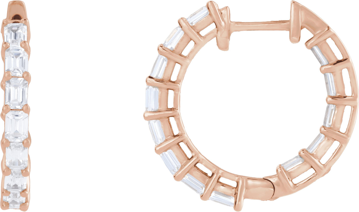 3 Ctw Emerald Lab-Grown Diamond Inside-Outside Hoop Earrings