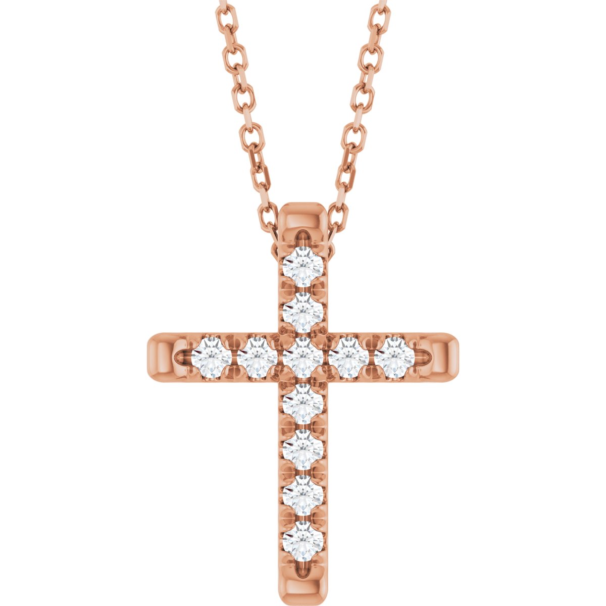 1/5 Ctw Lab-Grown Diamond French-Set Cross Necklace - Rose Gold - Lab Grown Diamond
