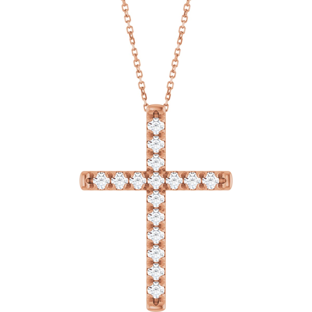 1 Ctw Lab-Grown Diamond French-Set Cross Necklace - Rose Gold - Lab Grown Diamond
