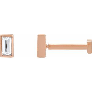 .07 Ct Straight Baguette Lab-Grown Diamond Bezel-Set Earring With Press Fit Back