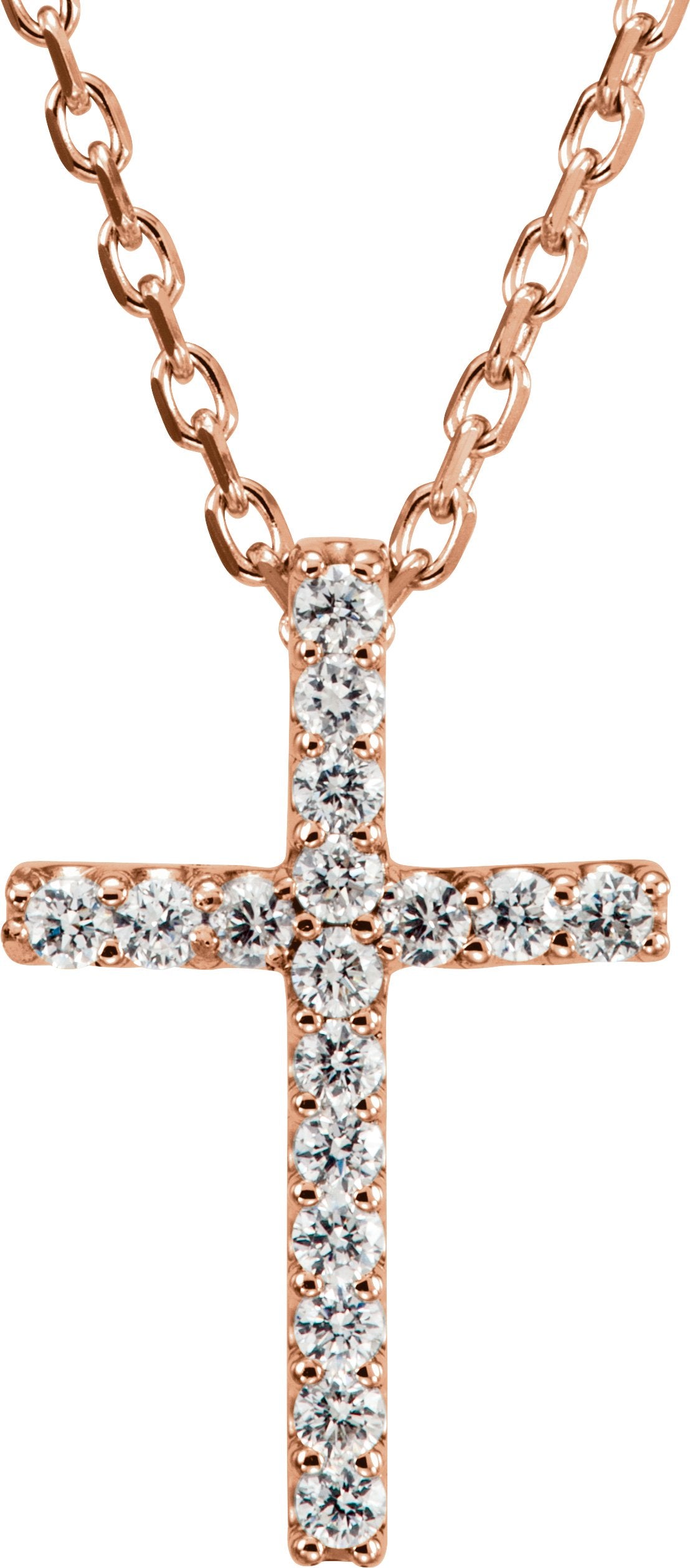 .06 Ctw Petite Lab Grown Diamond Cross Necklace - Rose Gold - Lab Grown Diamond