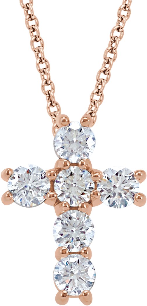 Lab-Grown Diamond Cross Necklace - Rose Gold - Lab Grown Diamond