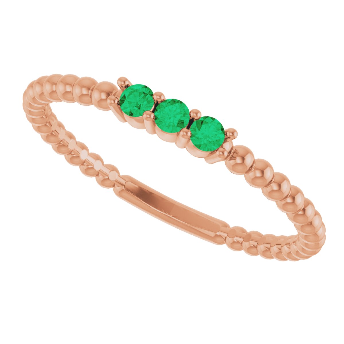 Lab-Grown Emerald Beaded Ring - Rose Gold