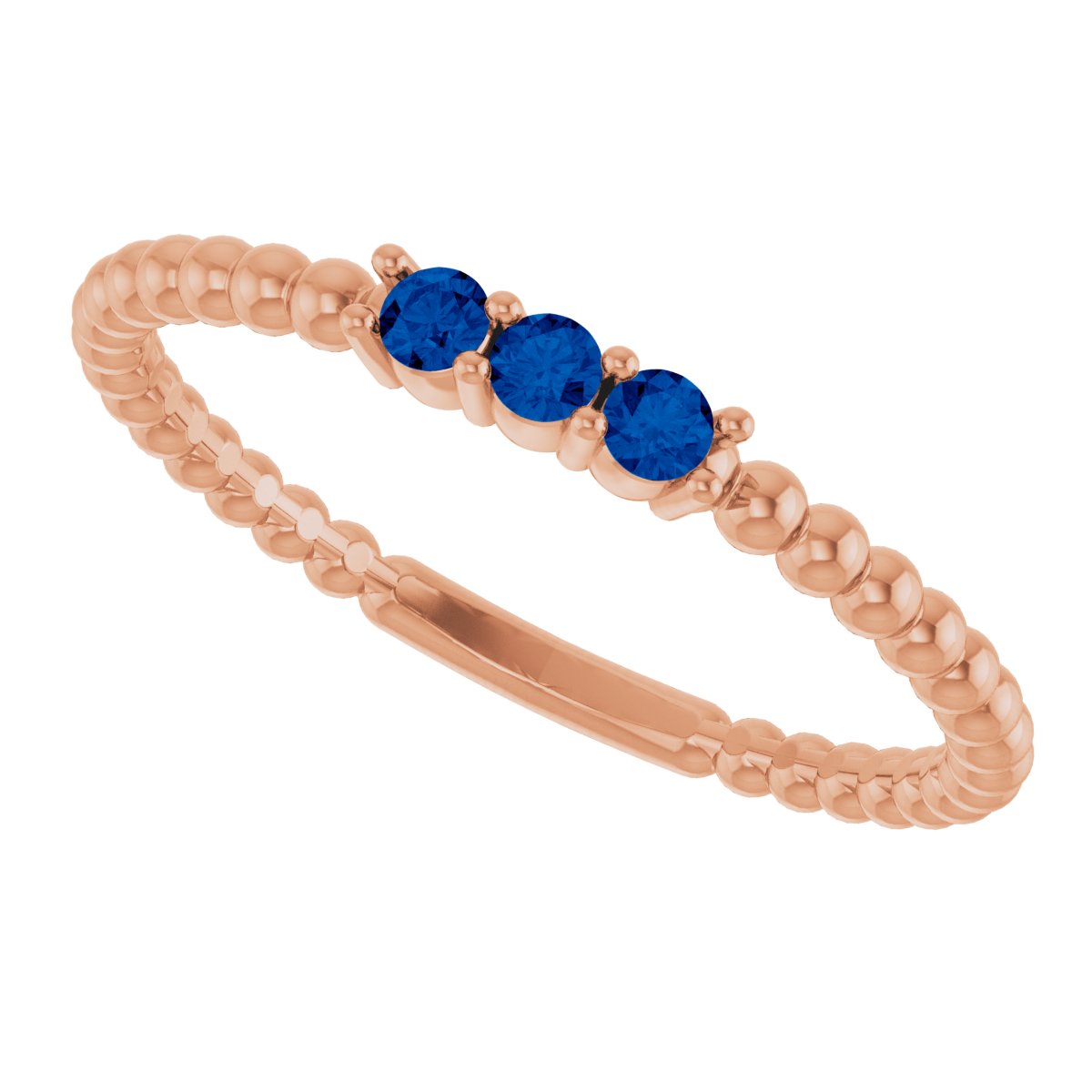 Lab-Grown Blue Sapphire Beaded Ring - Rose Gold