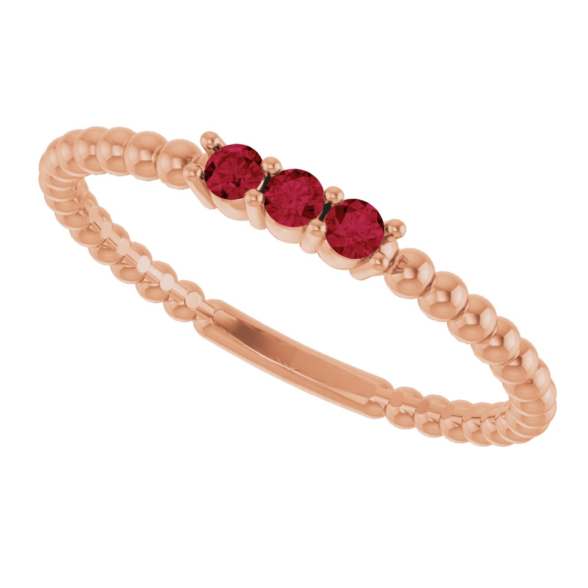 Lab-Grown Ruby Beaded Ring - Rose Gold