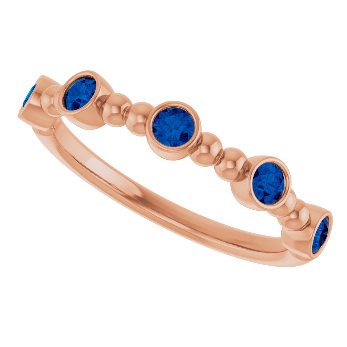 Lab-Grown Blue Sapphire Stackable Beaded Ring - Rose Gold