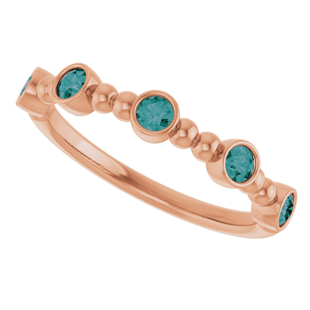 Lab-Grown Alexandrite Stackable Beaded Ring - Rose Gold