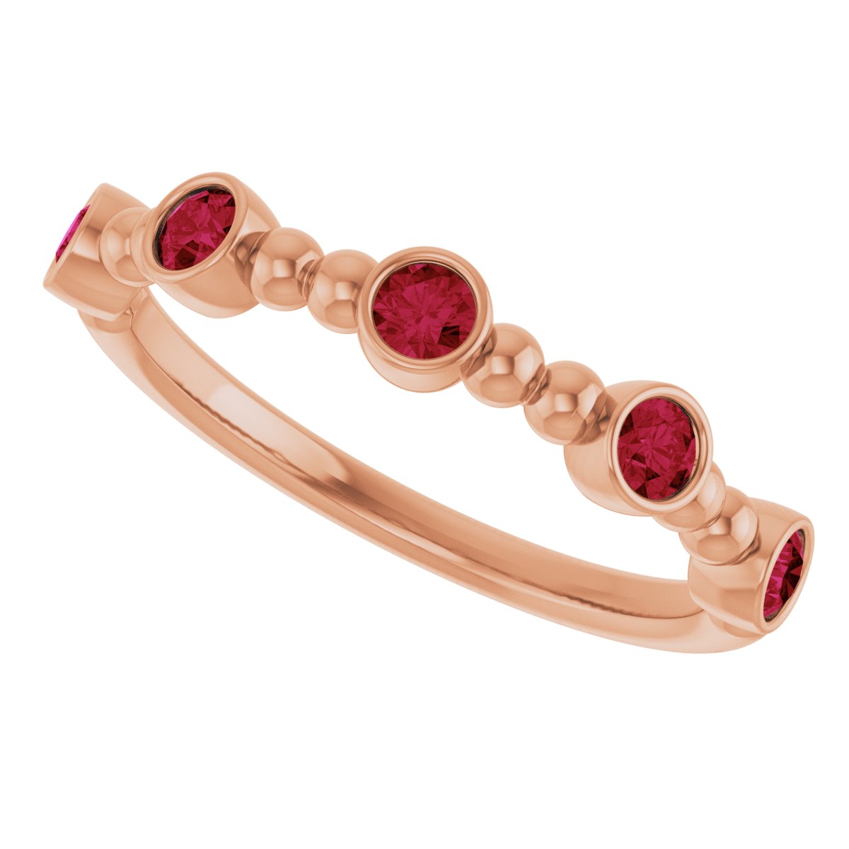 Lab-Grown Ruby Stackable Beaded Ring - Rose Gold