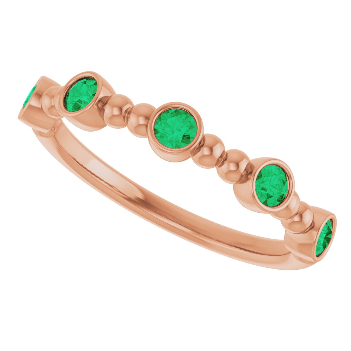 Lab-Grown Emerald Stackable Beaded Ring - Rose Gold