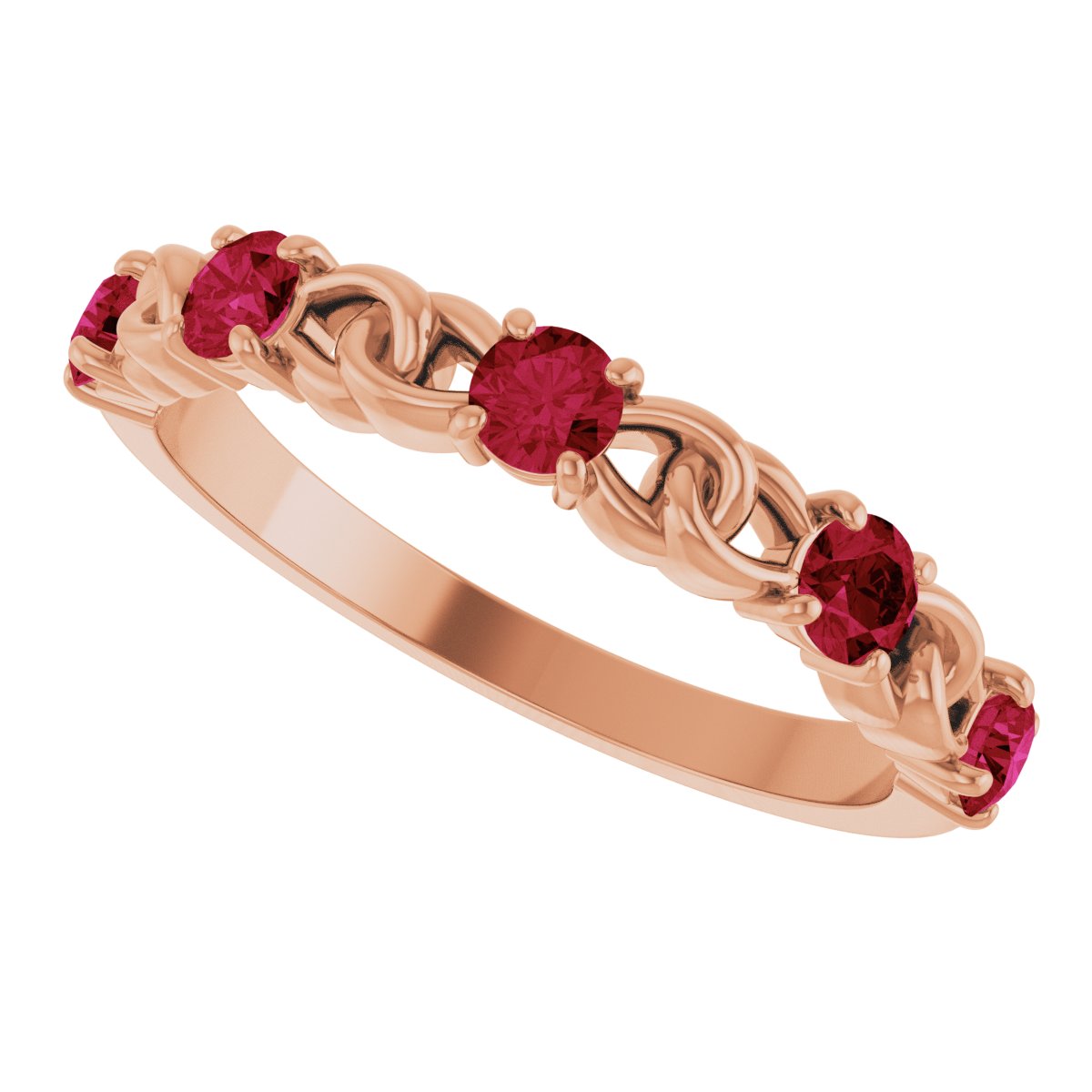 Lab-Grown Ruby Linked Stackable Ring - Rose Gold