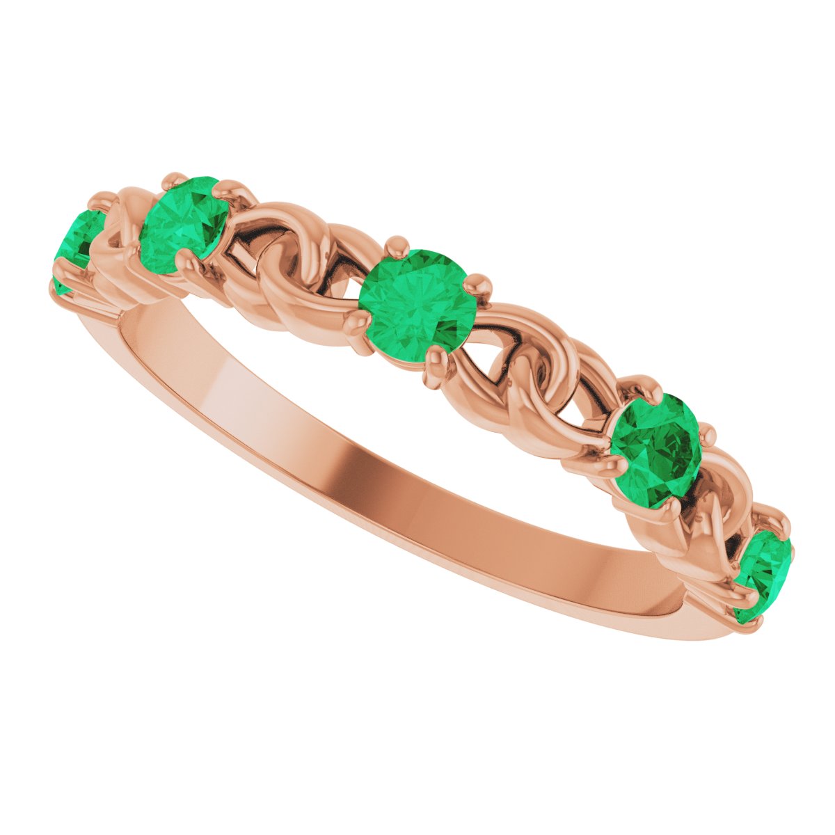 Lab-Grown Emerald Linked Stackable Ring - Rose Gold