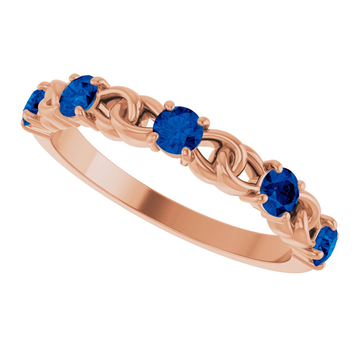 Lab-Grown Blue Sapphire Linked Stackable Ring - Rose Gold