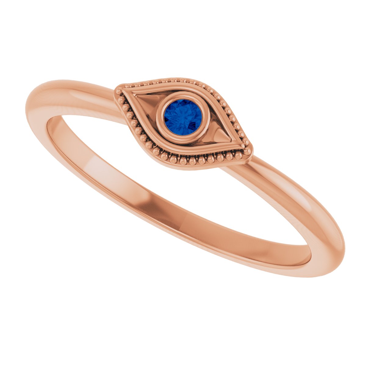 Lab-Grown Blue Sapphire Stackable Evil Eye Ring - Rose Gold