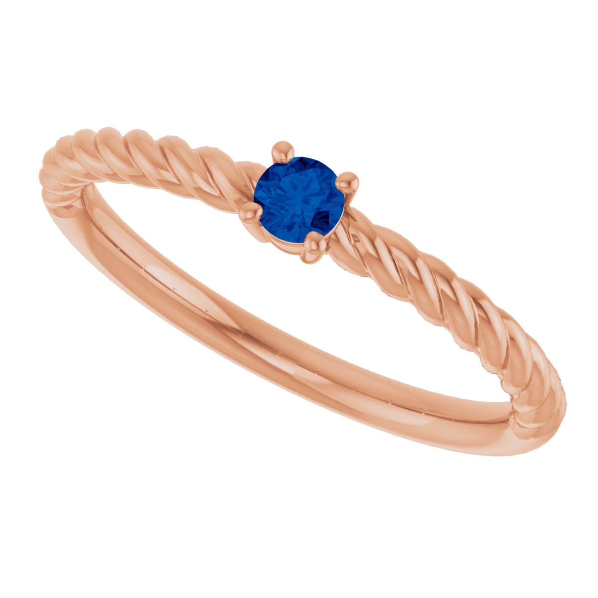 Lab-Grown Blue Sapphire Solitaire Rope Ring - Rose Gold