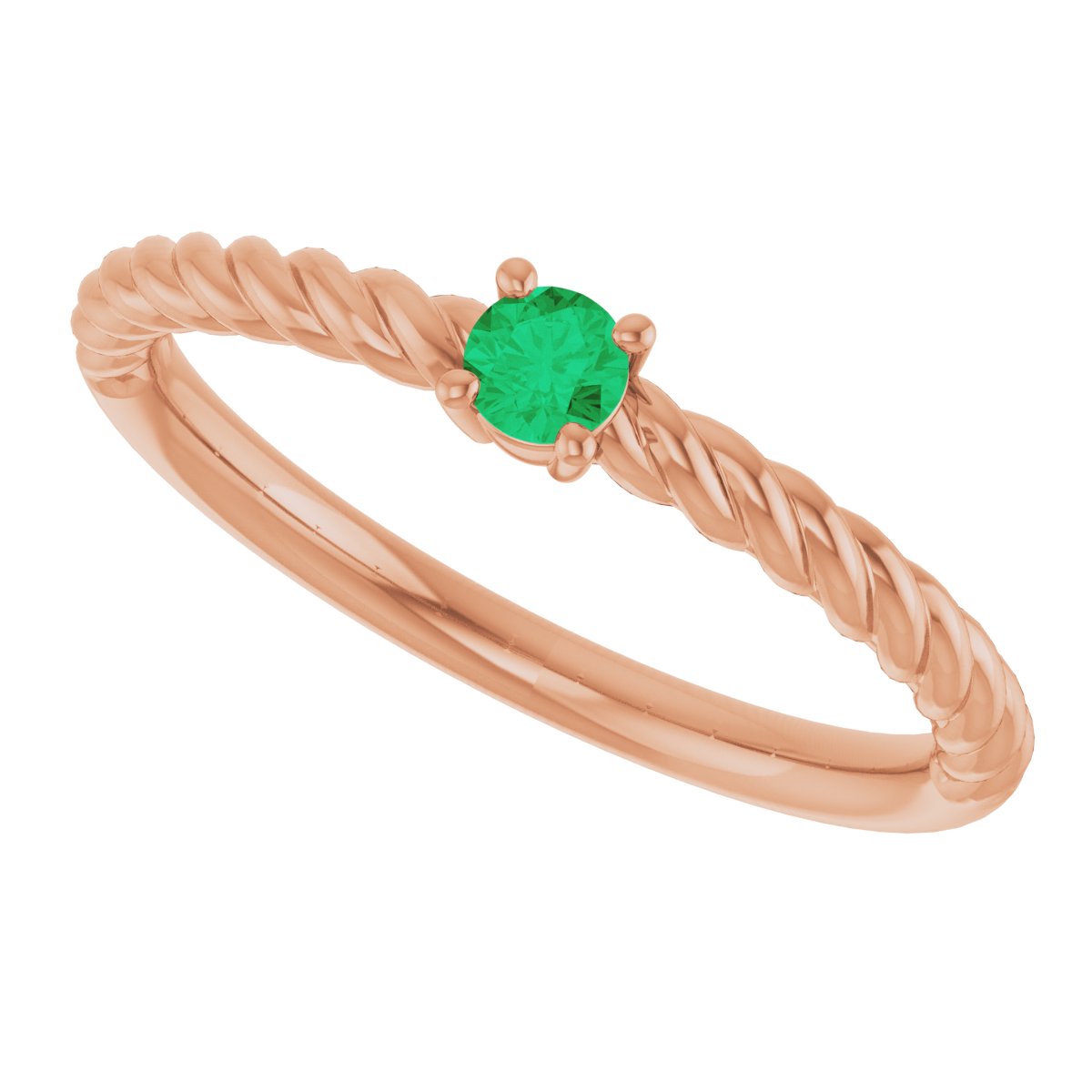 Lab-Grown Emerald Solitaire Rope Ring - Rose Gold