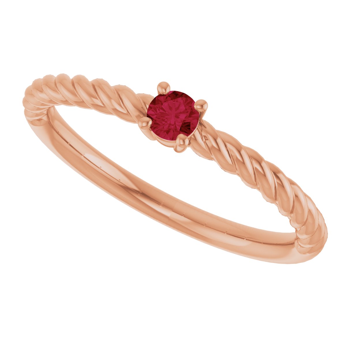 Lab-Grown Ruby Solitaire Rope Ring - Rose Gold