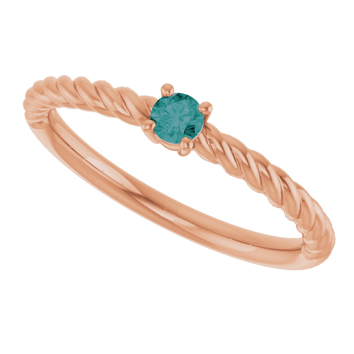 Lab-Grown Alexandrite Solitaire Rope Ring - Rose Gold