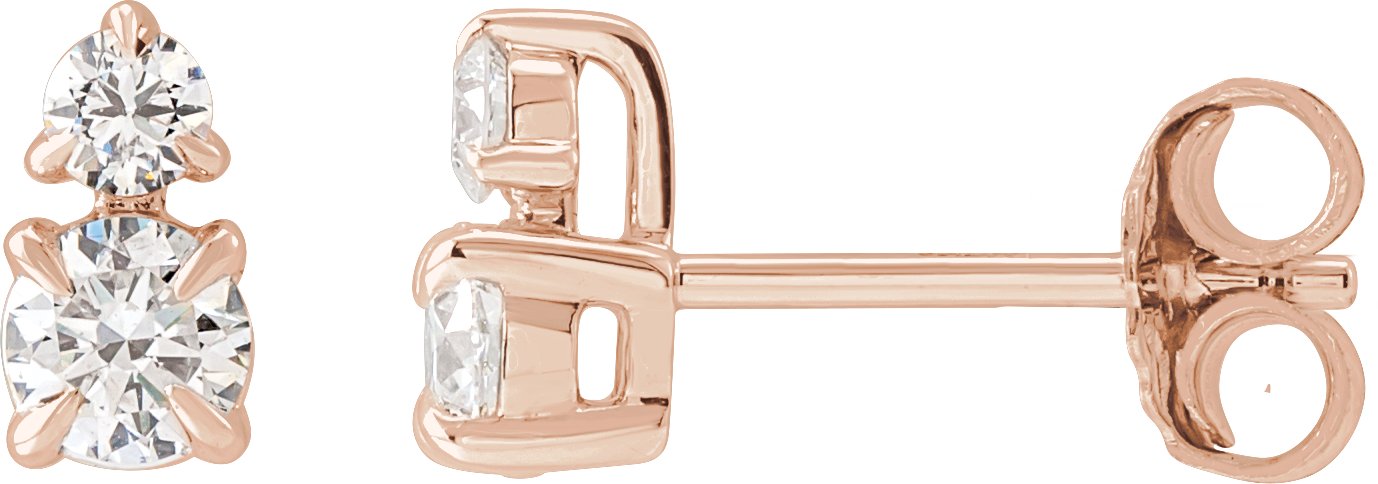1/2 Ctw Lab-Grown Diamond Earrings With Backs - Rose Gold - Lab Grown Diamond