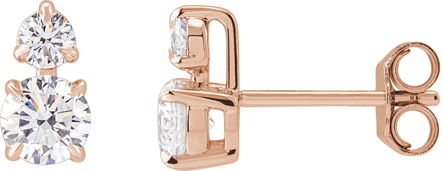 1 Ctw Lab-Grown Diamond Earrings With Backs - Rose Gold - Lab Grown Diamond