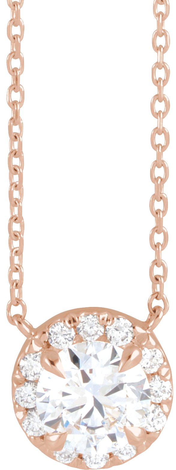 Lab-Grown Blue Sapphire And .03 Ctw Natural Diamond Necklace - Rose Gold - Lab Grown Diamond