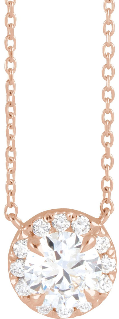Lab-Grown Blue Sapphire And .03 Ctw Natural Diamond Necklace - Rose Gold - Lab Grown Diamond