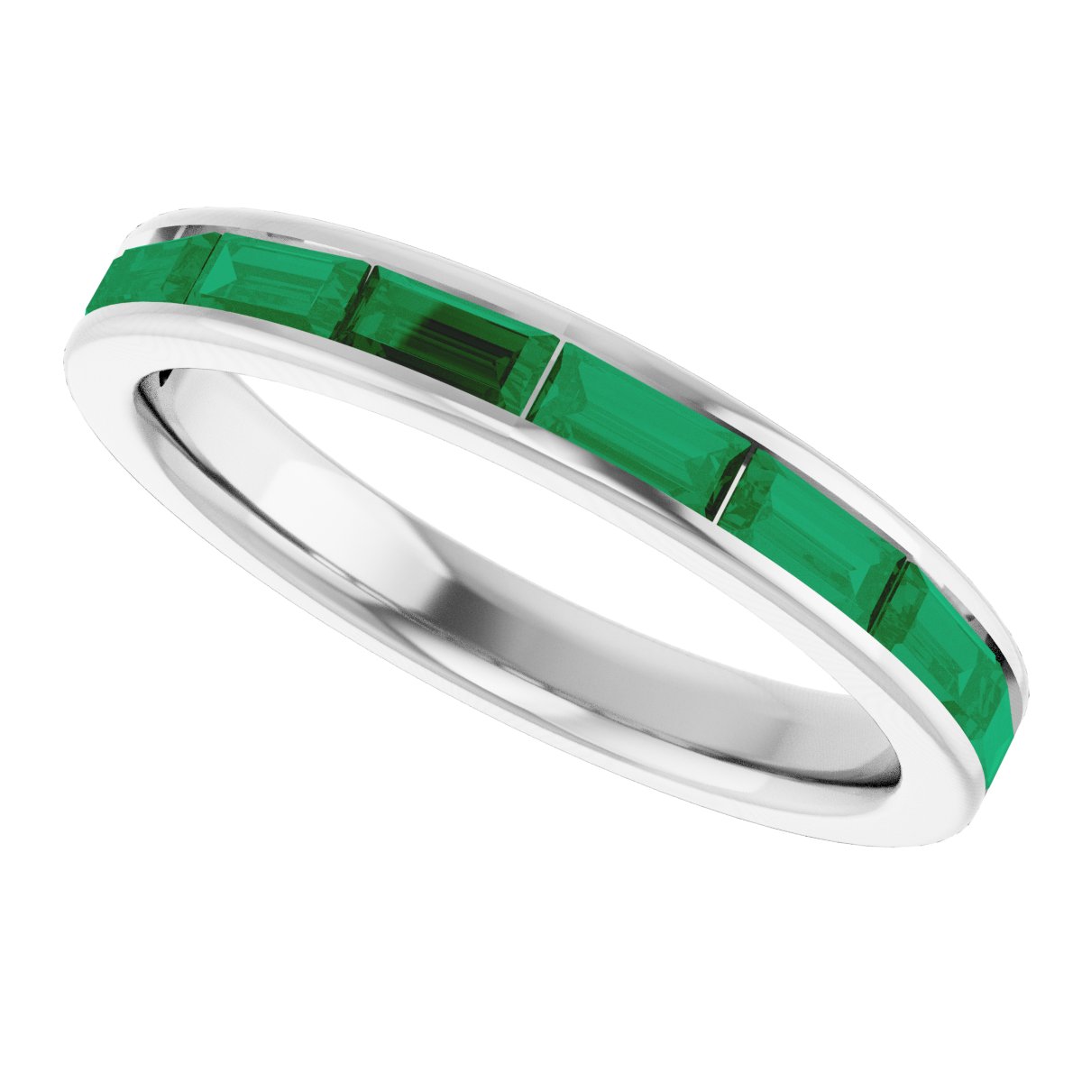 Lab-Grown Emerald Stackable Ring - White Gold