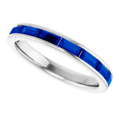Lab-Grown Blue Sapphire Stackable Ring - White Gold