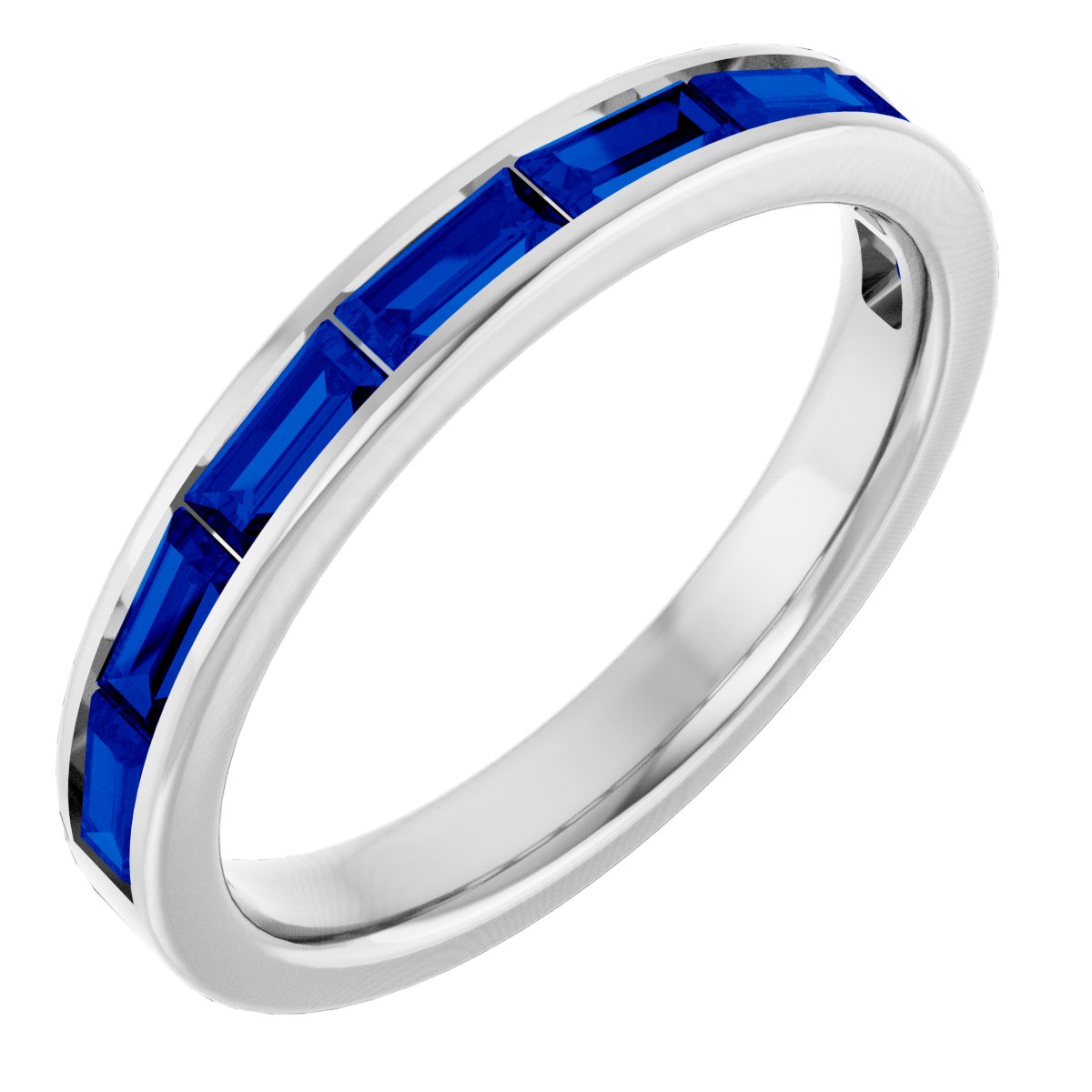 Lab-Grown Blue Sapphire Stackable Ring - White Gold