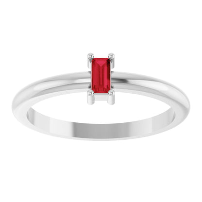 4x2 mm Lab-Grown Ruby Stackable Ring - White Gold