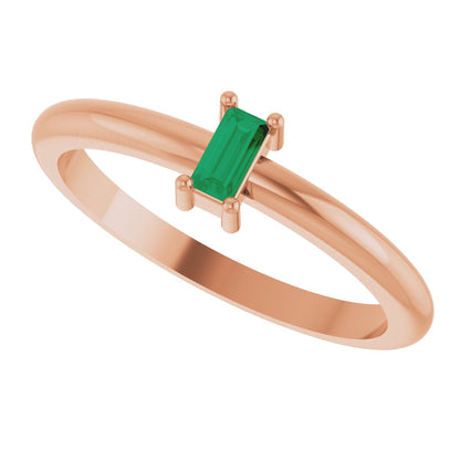 4x2 mm Lab-Grown Emerald Stackable Ring - Rose Gold