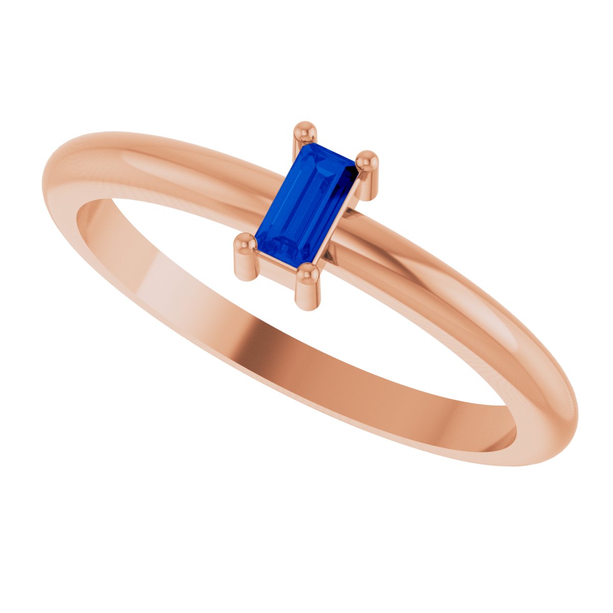 4x2 mm Lab-Grown Blue Sapphire Stackable Ring - Rose Gold