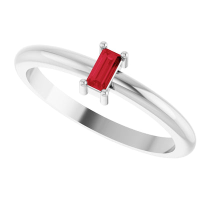 4x2 mm Lab-Grown Ruby Stackable Ring - White Gold