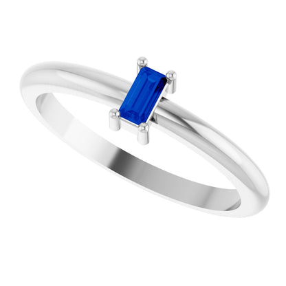 4x2 mm Lab-Grown Blue Sapphire Stackable Ring - White Gold