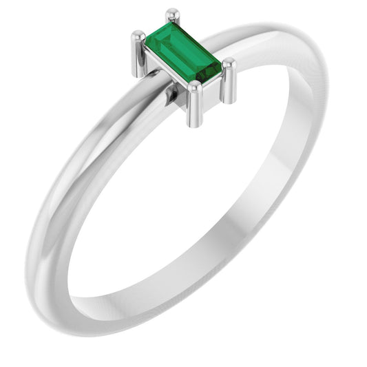 4x2 mm Lab-Grown Emerald Stackable Ring - White Gold