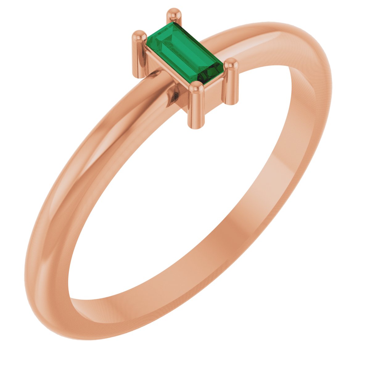 4x2 mm Lab-Grown Emerald Stackable Ring - Rose Gold