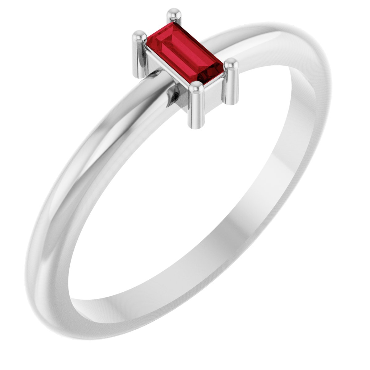 4x2 mm Lab-Grown Ruby Stackable Ring - White Gold