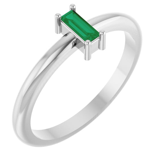 5x2 mm Lab-Grown Emerald Stackable Ring - White Gold