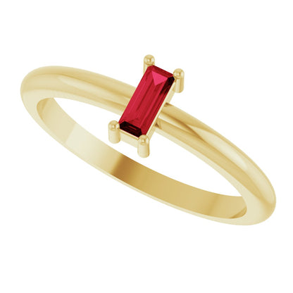 5x2 mm Lab-Grown Ruby Stackable Ring - Yellow Gold