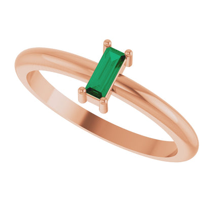 5x2 mm Lab-Grown Emerald Stackable Ring - Rose Gold
