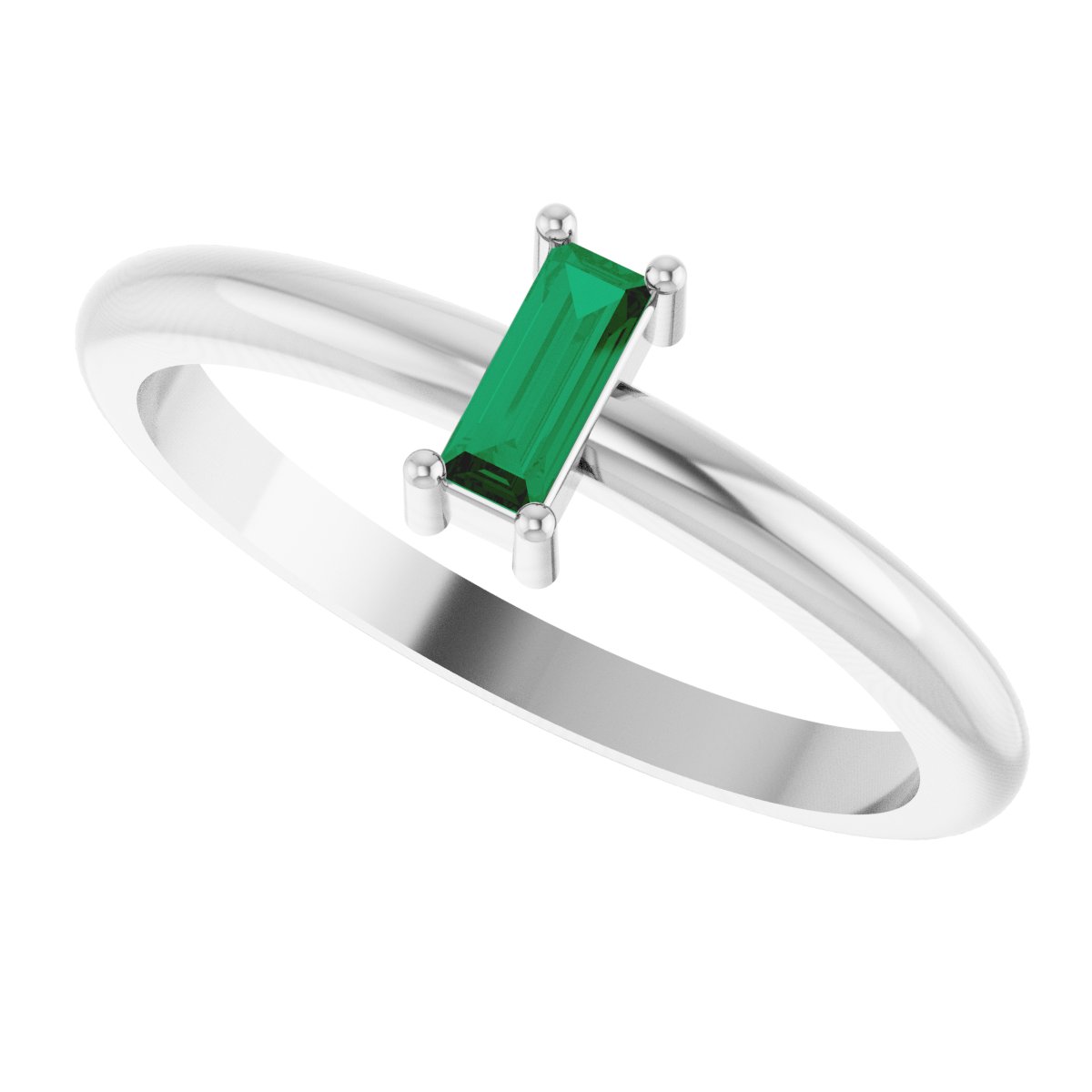 5x2 mm Lab-Grown Emerald Stackable Ring - White Gold