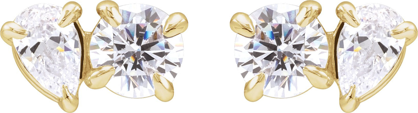 1 1/6 Ctw Pear Lab-Grown Diamond 2-Stone Stud Earrings - Yellow Gold - Lab Grown Diamond