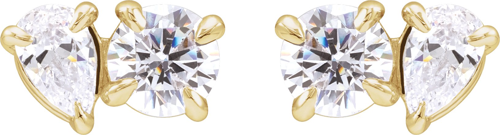 1 1/6 Ctw Pear Lab-Grown Diamond 2-Stone Stud Earrings - Yellow Gold - Lab Grown Diamond