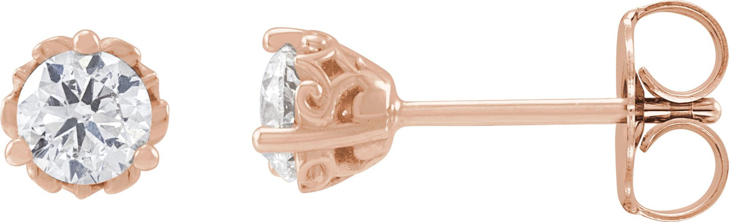 1/2 Ctw Lab-Grown Diamond 3-Prong Vintage-Inspired Earrings - Rose Gold - Lab Grown Diamond