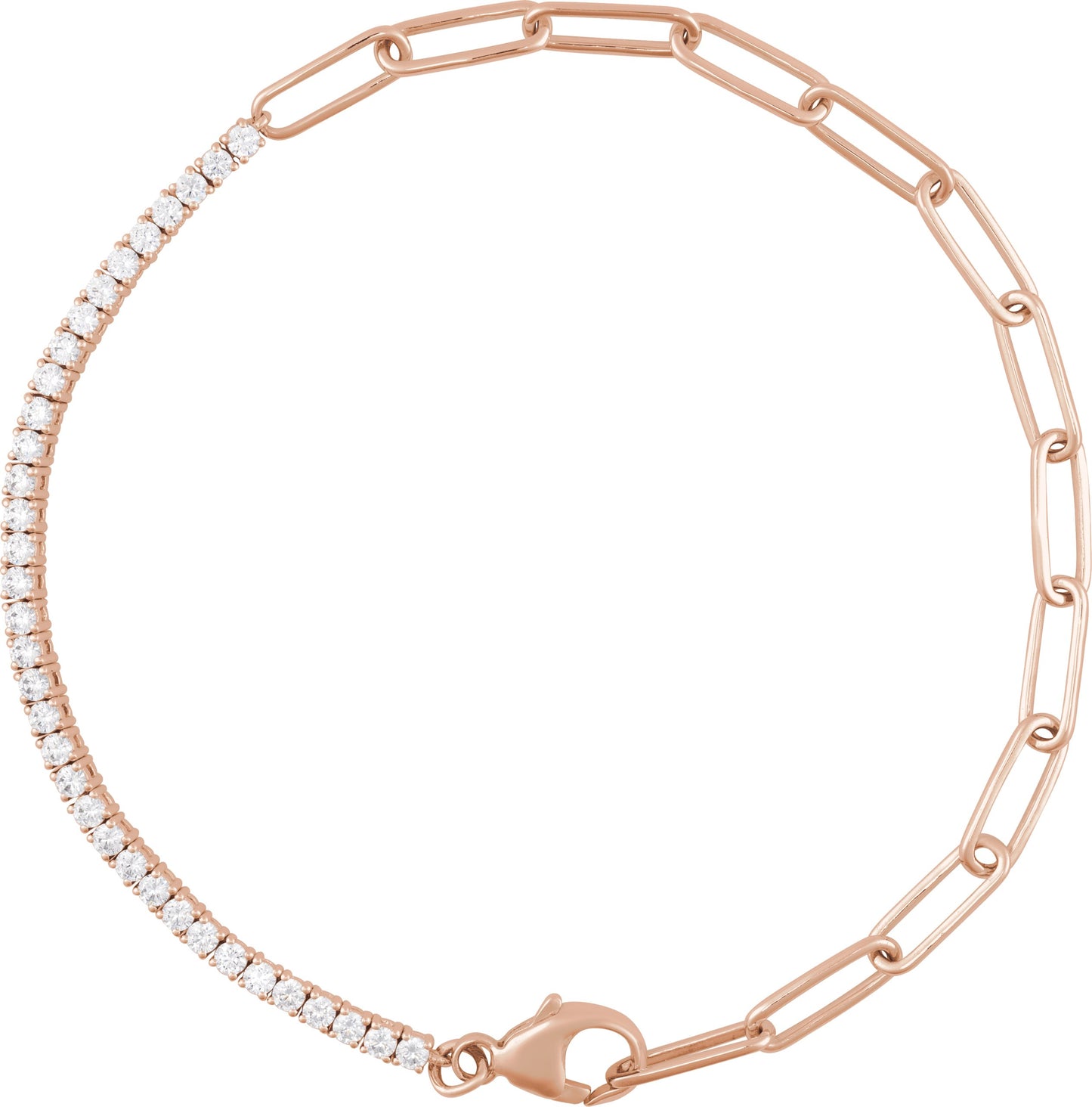 1 Ctw Lab-Grown Diamond Paper-Clip Line Bracelet - Rose Gold - Lab Grown Diamond