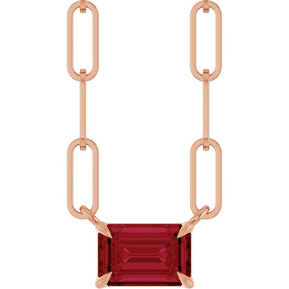 Emerald Lab-Grown Ruby Solitaire Claw Prong Necklace