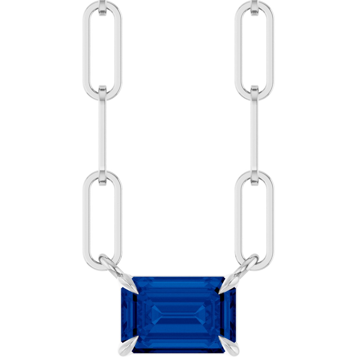 Lab Grown Blue Sapphire Solitaire Claw Prong Necklace - Lab Grown Diamond