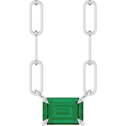 Emerald Lab-Grown Emerald Solitaire Claw Prong Necklace - Lab Grown Diamond