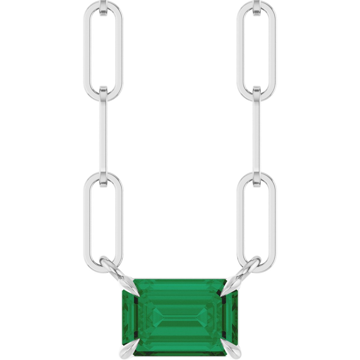 Emerald Lab-Grown Emerald Solitaire Claw Prong Necklace - Lab Grown Diamond