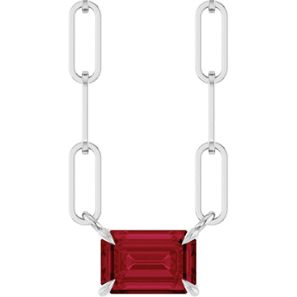 Emerald Lab-Grown Ruby Solitaire Claw Prong Necklace - Lab Grown Diamond